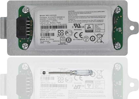 NEX-900926 Battery for Dell EqualLogic Module Type 15 Type 18 Type 19 PS4210 PS6210 PS6610 Controller Series NEX-900926-A 0KVY4F KVY4F 010DXV 10DXV K4PPV 0K4PPV 0FK6YW FK6YW 6.6V/6.93Wh/1.05Ah/2-Cell