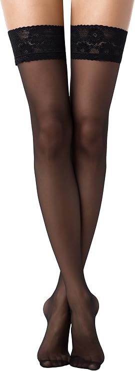 Conte Ultra Fine Sheer Thigh Highs Self-Supported Stockings Silicone Lace Top Stay Ups Class 12 Den