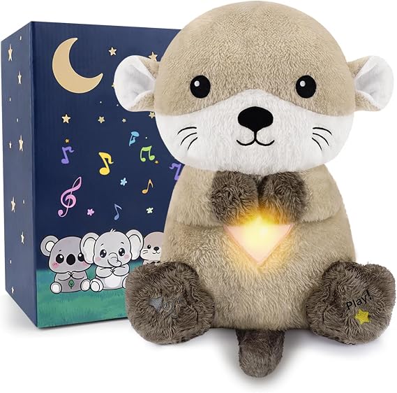 BRICHOEE Breathing Stuffed Animal Soothing Otter with Sound and Light | Breathing Motion, Calming Sound and Light, Baby Sleep Companion, Portable Plush Toy