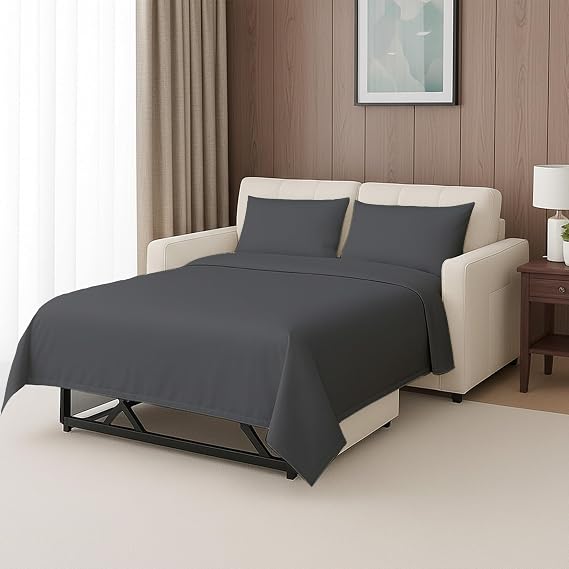 SKY BEDDINGS Sleeper Sofa Sheet Set - 4-Piece Full Size Sofa Sheets, Ultra-Soft Double Brushed Microfiber, 8" Deep Pocket, Wrinkle-Resistant - Sheets for Pull-Out SofaBeds - Dark Grey