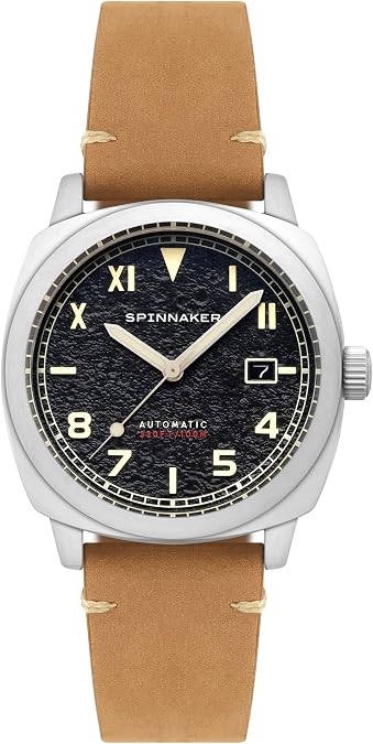 Spinnaker Mens 42mm Hull California Automatic Granite Black 3 Hands Watch with Genuine Leather Strap SP-5071-01