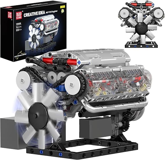 Mould King Visible V8 Engine Building Blocks V8 Motor Model Building Toys, V8 Combustion Engine Building Sets, Creative STEM Toys Building Kit for Adults 14+(535PCS) | V8 Motor Model, V8 Combustion Engine, Creative STEM Toys, Building Kit