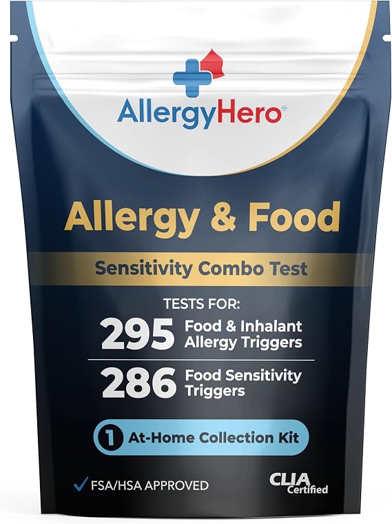 Allergy Hero Comprehensive Allergy & Food Sensitivity Combo Test Kit 581 Food & Environmental Items Tested for Adults & Kids Easy & Pain-Free at-Home Collection with Accurate Results