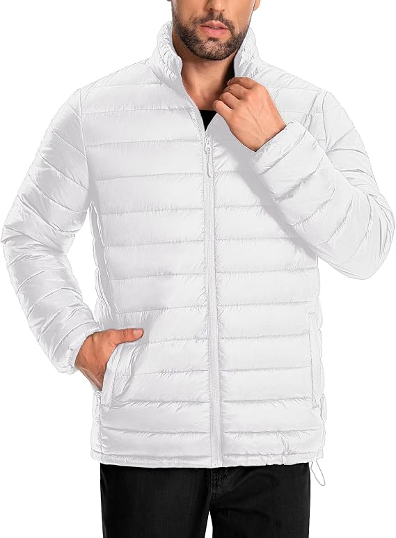 Men's Puffer Jacket Lightweight Warm Winter Jackets for Men Windproof Insulated Puffy Coat with 3 Pockets