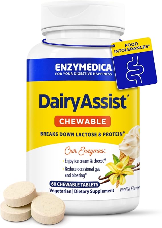 Enzymedica DairyAssist Chewable Enzymes for Men & Women - 60 Tablets