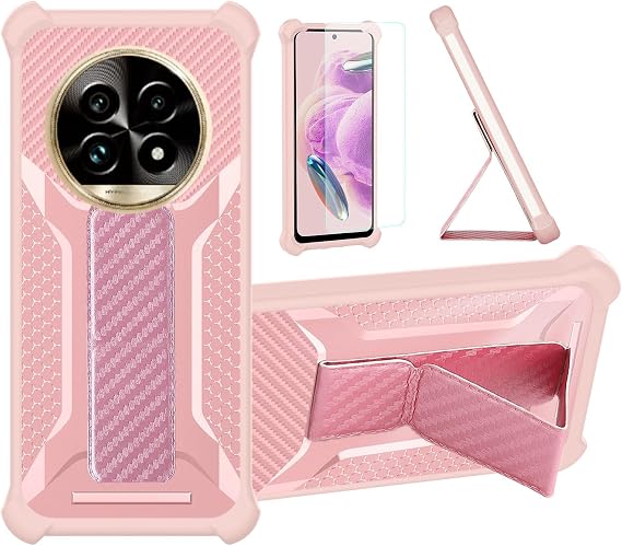 bojioderf Case Compatible for Realme 13 Pro+Plus 5G Phone Case Stand Cover [with Tempered Glass Screen Protector] Hybrid Case [Folding Support Magnetic] [Frosted Anti-Fingerprint] Pink