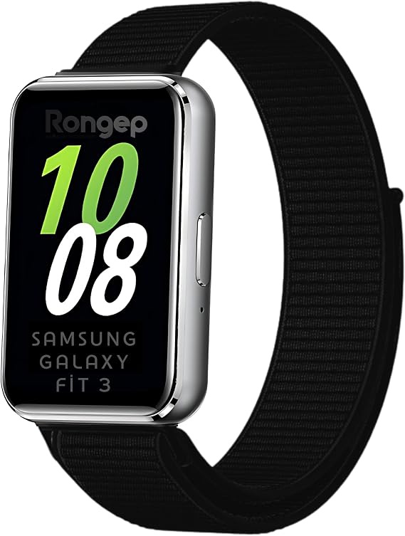 Rongep Samsung Galaxy Fit 3 İle Uyumlu Hasırlı Kumaş Kordon Terleme Yapmayan Cildi Tahriş Etmeyen Nefes Alabilir Yapılı Kademeli Cırt Cırt Tasarımlı Deformasyona Dayanıklı Rahat Kayış