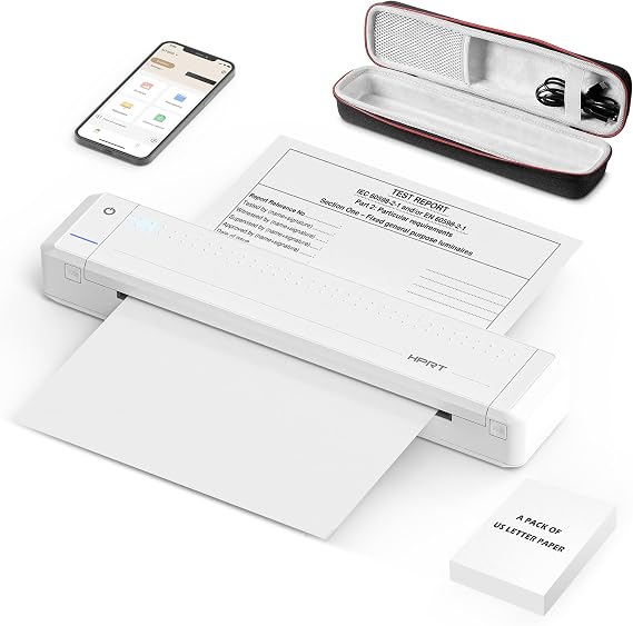 HPRT MT866 Portable Printer Wireless for Travel, Bluetooth Thermal Inkless Printer Support 8.5" X 11" US Letter, Compatible with iPhone Android MacBook Windows Laptops (White+10)