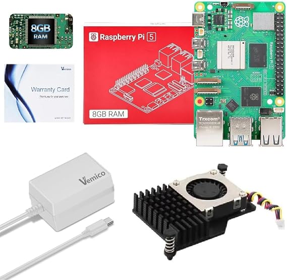 Vemico Raspberry Pi 5 8GB Kit with Active Cooler and 27W GaN Power Supply