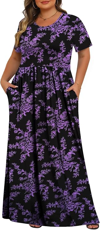 Tencede Women Summer Plus Size Maxi Dresses with Pockets