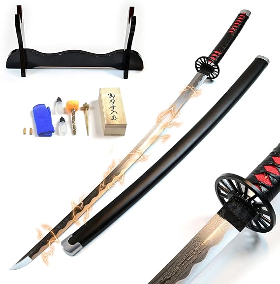 Demon Slayer: Kimetsu no Yaiba Kamado Tanjirou's Sword Hand Forged & Folded Set Nichirin Blade with Sheath 104 cm Tanjiro Costume Katana Set