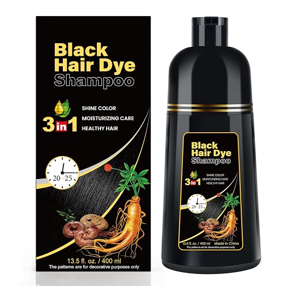 Black Hair Dye Shampoo 3 in 1 for Gray Coverag Color Shampoo for Women/Men Instant Herbal Semi Permanent champu para canas