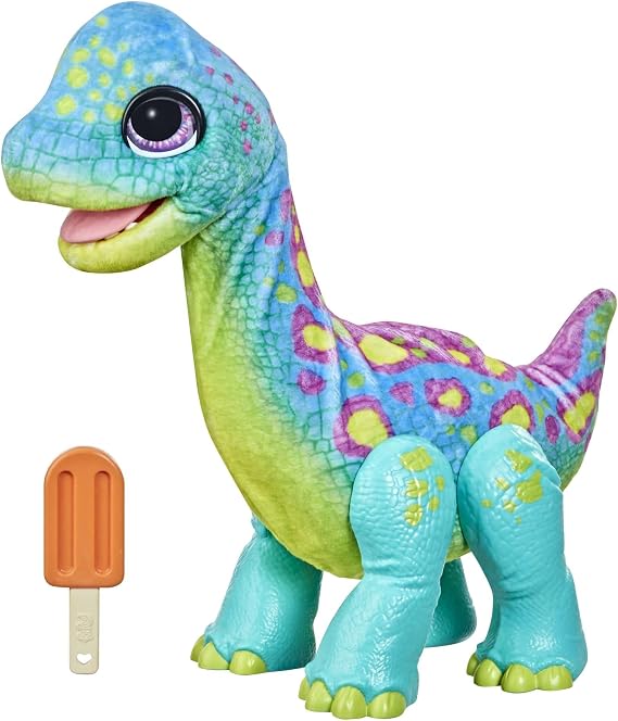 FurReal Snackin' Sam the Bronto, Interactive Pets, 40+ Sounds and Reactions, Electronic Pets, Plush Dinosaur Toys for 4 Year Old Girls and Boys