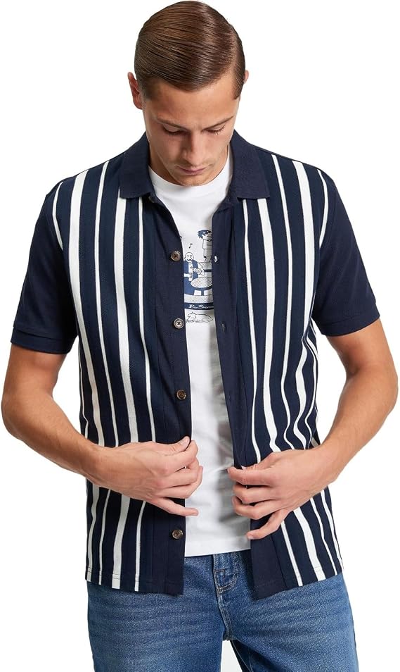 Ben Sherman Mens Striped Button Up Polo Shirt