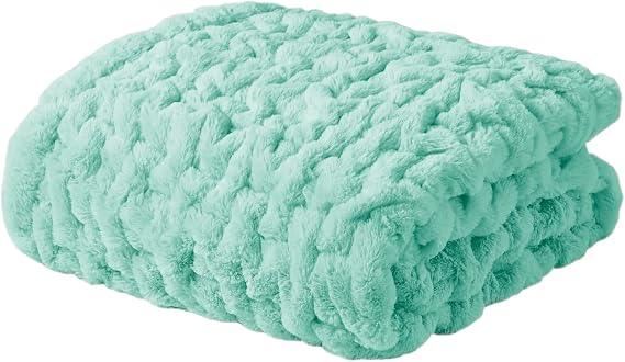 Madison Park Ruched Fur Throw Faux Fur Blanket for Sofa, 50" x 60", Aqua