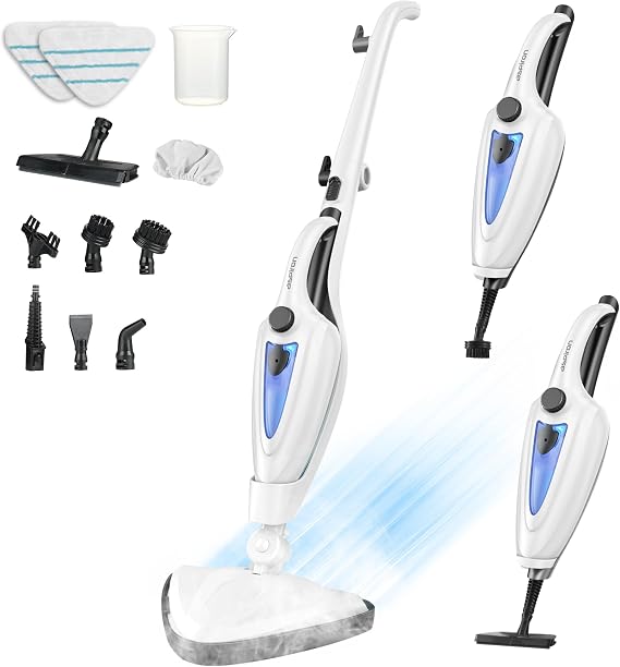 12-in-1 Steam Mop, Fast 15-Sec Heat-Up, 1500W Detachable Handheld Steam Cleaner with 2 Dirt Grip Pads, Removes 99.99% Stubborn Stains for Hardwood Floors, Clothes, Windows, Tiles, Furniture, Ink