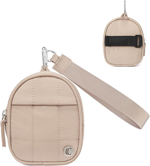 CLUCI Mini Backpack Keychain Wallet Small Change Quilted Coin Purse Cute Puffer Wristlet Pouch with 3 RFID Card Slots