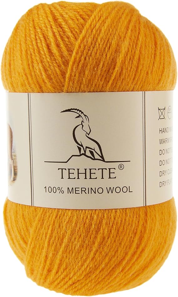 100% Merino Wool Yarn for Knitting 3-Ply Luxury Warm Soft Lightweight Crochet Yarn(Ginger,1Ball)