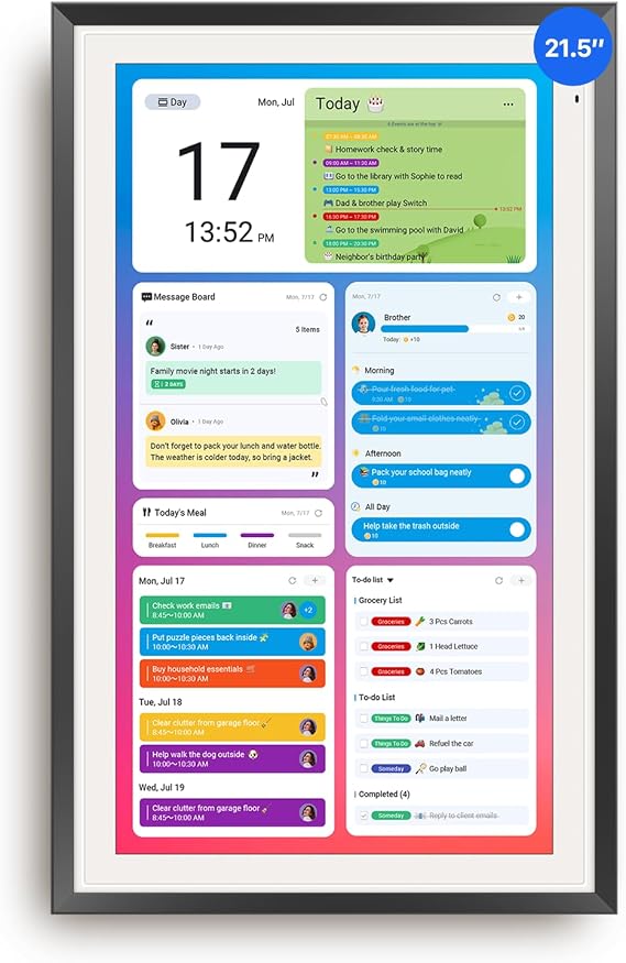 Apolosign 21.5-inch Digital Calendar, Smart Wall Planner with Calendar Sync, Chore Chart, Meal, Install Apps, Electronic Touchscreen Display for Family Schedules, Dual Mode, Wall Mount Included (Black)