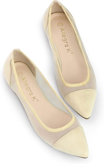 Allegra K Women Pointed Toe Slip On Mesh Flats