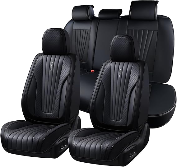 FLORICH Car Seat Covers, Premium Leatherette Car Seat Cushions Full Set, Black Seat Covers for Cars Front Seats and Back, Automotive Seat Protectors Universal Fit for Most Sedans Cars SUV Trucks