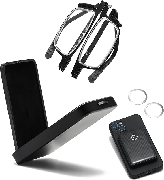 Foldable Blue Light Blocking Reader with Slim Case & Phone Magnetic Rings