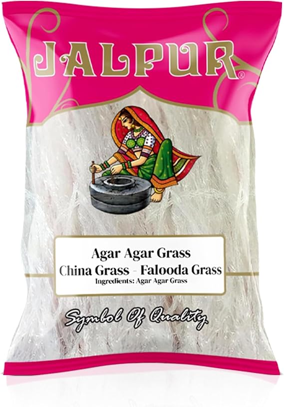 JALPUR MILLERS Agar Agar Grass 50g (100g)- China Grass - Falooda Grass - Natural Vegetarian Gelatin Substitute for Desserts, Jellies, Puddings - Ideal for Asian Sweets - Halal - Non-GMO - No Additives