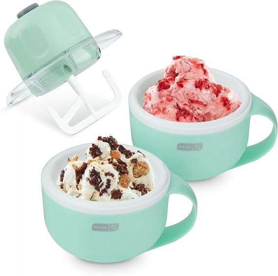 Dash My Mug Ice Cream Maker Bundle, 2 Half-Pint Freezer Mugs, Aqua