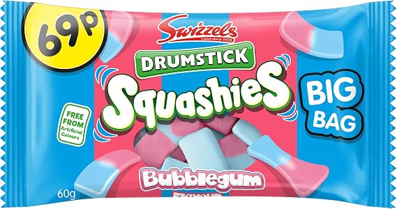 Swizzels Drumstick Bubblegum Squashies Big Bag Sweets, Bubblegum Flavour Foam Gum Sweets - Multipack Box (30 x 60g)
