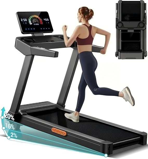 CURSOR FITNESS Foldable Treadmill for Home with 20% Incline, 14KM/H Folding Treadmills with Handles, Portable Indoor Running Machine with 180KG Weight Capacity, Large Running Belt and LED Touch Screen