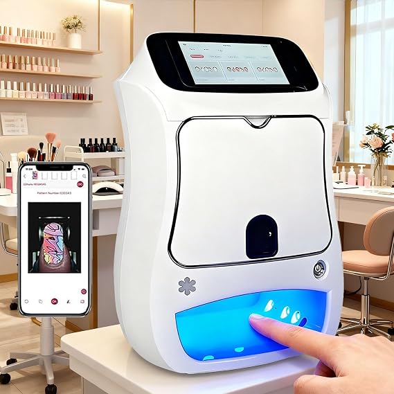Smart 3D Nail Printer Machine, Digital Mobile Nail Art Printer, Portable Automatic Nail Painting Machine, Support WiFi/DIY/USB, for Beauty & Personal Care for Girls' Home Nails White