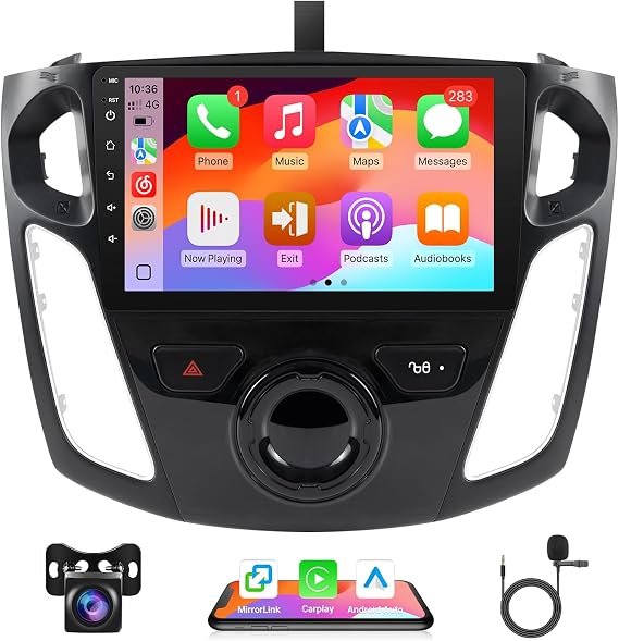 Car Radio for Ford Focus 2012 2013 2014 2015 2016 2017 2018 with CarPlay Android Auto, 9 inch Screen with GPS/SWC/Backup Camera (for Ford Focus 2012-2018, 2+32G)