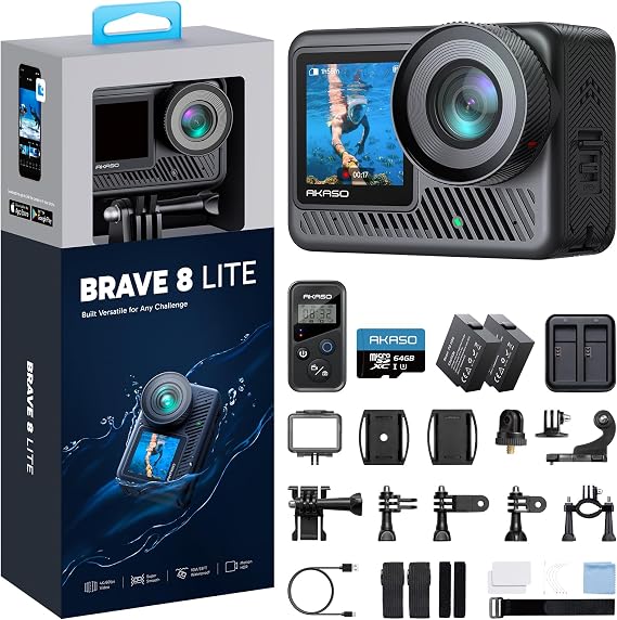AKASO Brave 8 Lite 4K60fps Waterproof Action Camera with 64GB Card Bundle