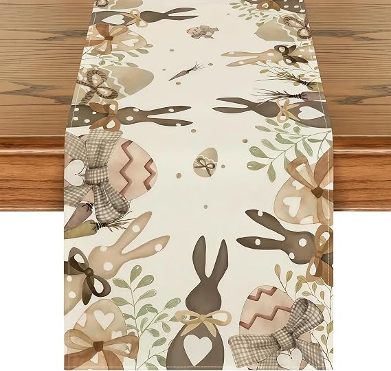 Easter Table Runner Rabbits Easter Decoration Table Runner 33 x 183 cm Rabbit Eggs Merry Easter Table Runner Modern Easter Table Runner Spring Kitchen Dining Table Decoration for Indoor and Outdoor Holiday Party Decoration