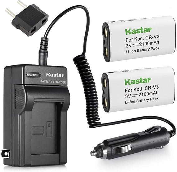 Kastar CRV3 Battery 2-Pack and Charger for Kodak CR-V3 EasyShare C310 C530 C875, Olympus LB-01 LB01 C3000 C3040 40Z C-2100UZ C-211 C-211Z C-3000 C-3030 C-3030Z C-3040Z C-4000 C-5050 C-5050Z C-700 D510