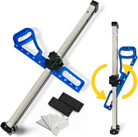 Drywall Cutting Tool - Drywall Cutter, Dual-Scale 24inch & cm Foldable drywall cutout tool with 12pcs drywall knife, Easy cuts 14 38 12 58 Standard Boards