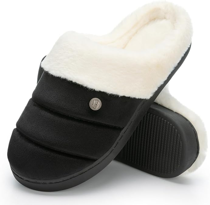 Women's Cozy Fuzzy Slippers Memory Foam Plush Soft Non-Slip House Shoes Warm Indoor Outdoor Slippers