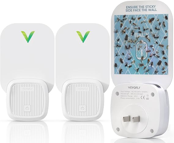 VEYOFLY Fruit Fly Traps Indoor Plug-in UV, Gnat Trap, 2 Device + 2 Refills
