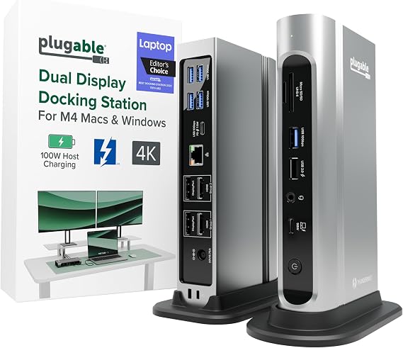 Plugable 16-in-1 Thunderbolt 4 Dock Dual 4K Monitors, 100W Charging