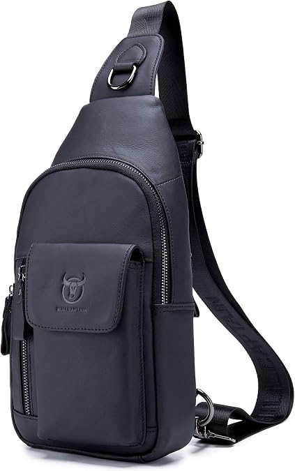 BULLCAPTAIN Mens Leather Crossbody Bag Shoulder Sling Bag Casual Daypacks Chest Bags for Travel Hiking Backpacks