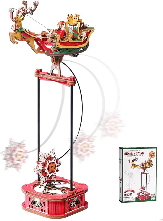 ROKR 3D Wooden Puzzle Santa on Sleigh Gravity Swing Series Wooden Model Kits DIY Dynamic Balance Christmas Decor,Mechanical Model Building Kit, for Teens and Adults