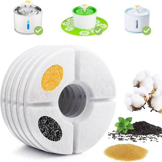 Carbon Replacement Filters for Pet Fountain,5 Pack Pet Fountains Filter,for 54 oz/1.6L Automatic Pet Round Flower Fountain,Cat Water Fountain Dog Water Dispenser Filter Keep Water Fresh