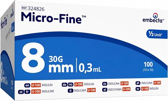 Embecta Micro-Fine 0.3ml U-100 with 30G 8mm Syringe | Multipurpose Use Syringe | Latex-Free, CE Certified, Pack of 100