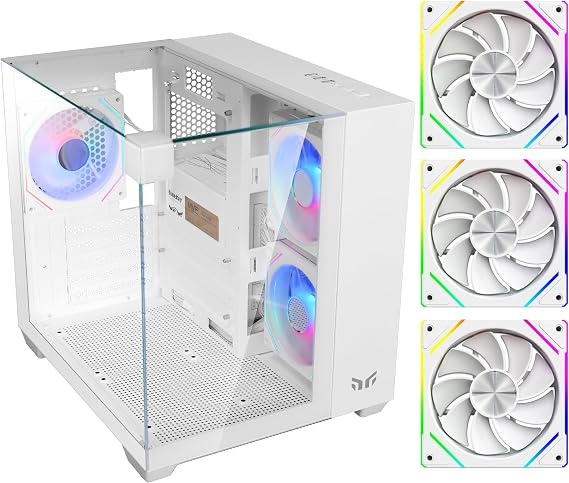 Cube Gaming PC Case, 270 Tempered Glass, 3 ARGB Fans White
