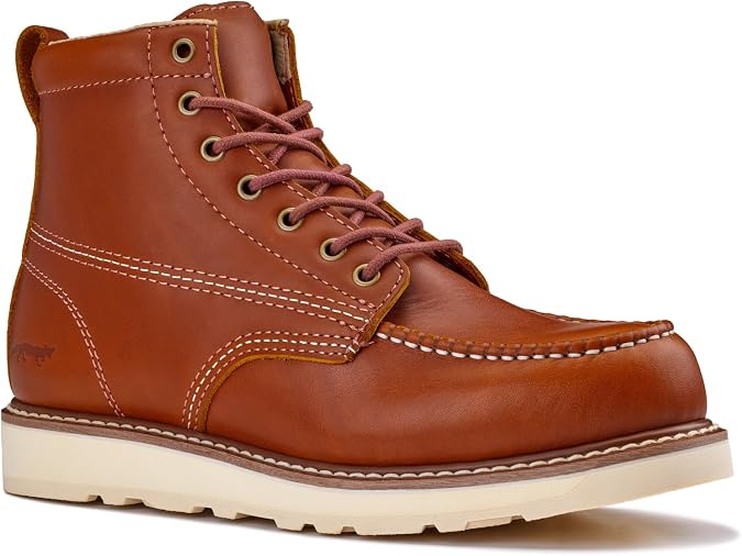 Golden Fox Work Boots 6" Men's Moc Toe Wedge Comfortable Boot for Construction
