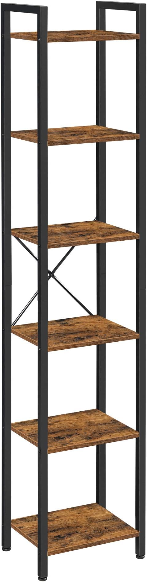 VASAGLE Raf, Kitaplık, dikili Raf, DVD Rafı, 6 seviyeli, ofis Rafı, açık Raflar, ofis, Oturma Odası, Yatak Odası, mutfak için, 30 x 40 x 187,5 cm, Vintage Kahverengi-Siyah LLS101B01