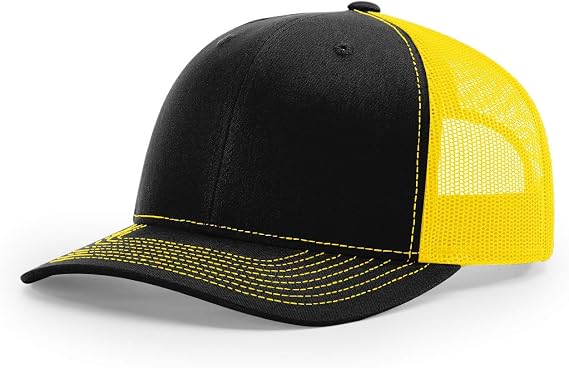 R RICHARDSON Unisex 112 Trucker Adjustable Snapback Baseball Cap, Black/Yellow, One Size Fits Most