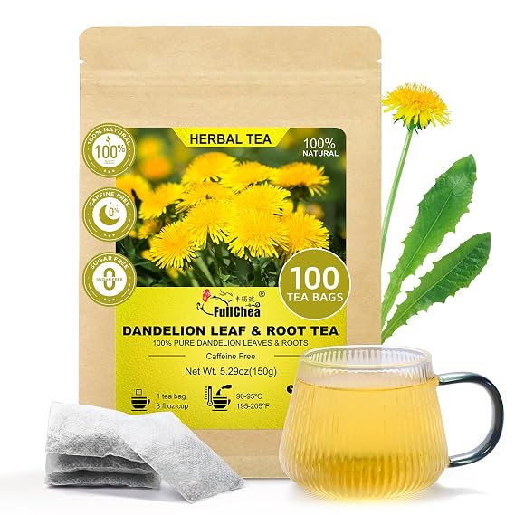 FullChea - Dandelion Leaf & Root Tea Bags, 100 Count, Dandelion Herbal Tea