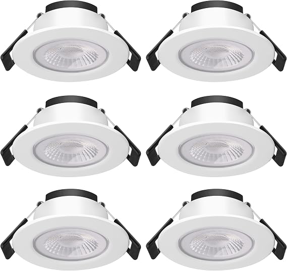 Bright Source Core LED Recessed Downlight, TRIAC Dimmable, 8W, 960lm, 4000K Cool White, IP65 Rated with Bezel, Fire Rated, 65mm Cutout, 6 Pack [Energy Class E]
