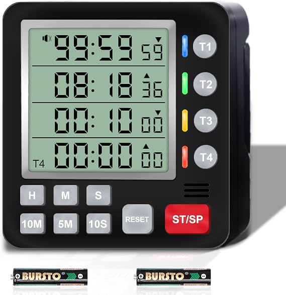 Digital Kitchen timer with 4 Independent Groups,Multi-Channel Count Down Up Timer for Cooking,Homework,Exercise Sports,Multiple Timers with Large LCD,Strong Magnet,Batteries Included